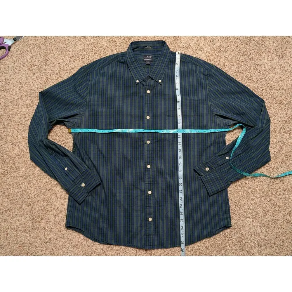 J. Crew button up, SLIM, UNTUCKED shirt, XL, green & blue plaid; Cotton Blend
